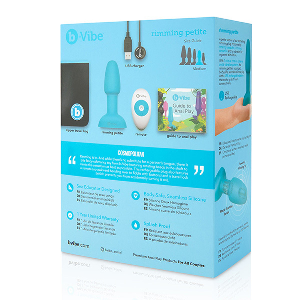 Голубая анальная премиум-пробка с римминг эффектом b-Vibe Rimming Petite BV-006-TL