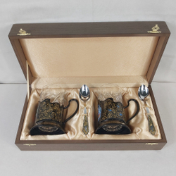 Чайный набор подстаканников (Ручная роспись Палех) №12