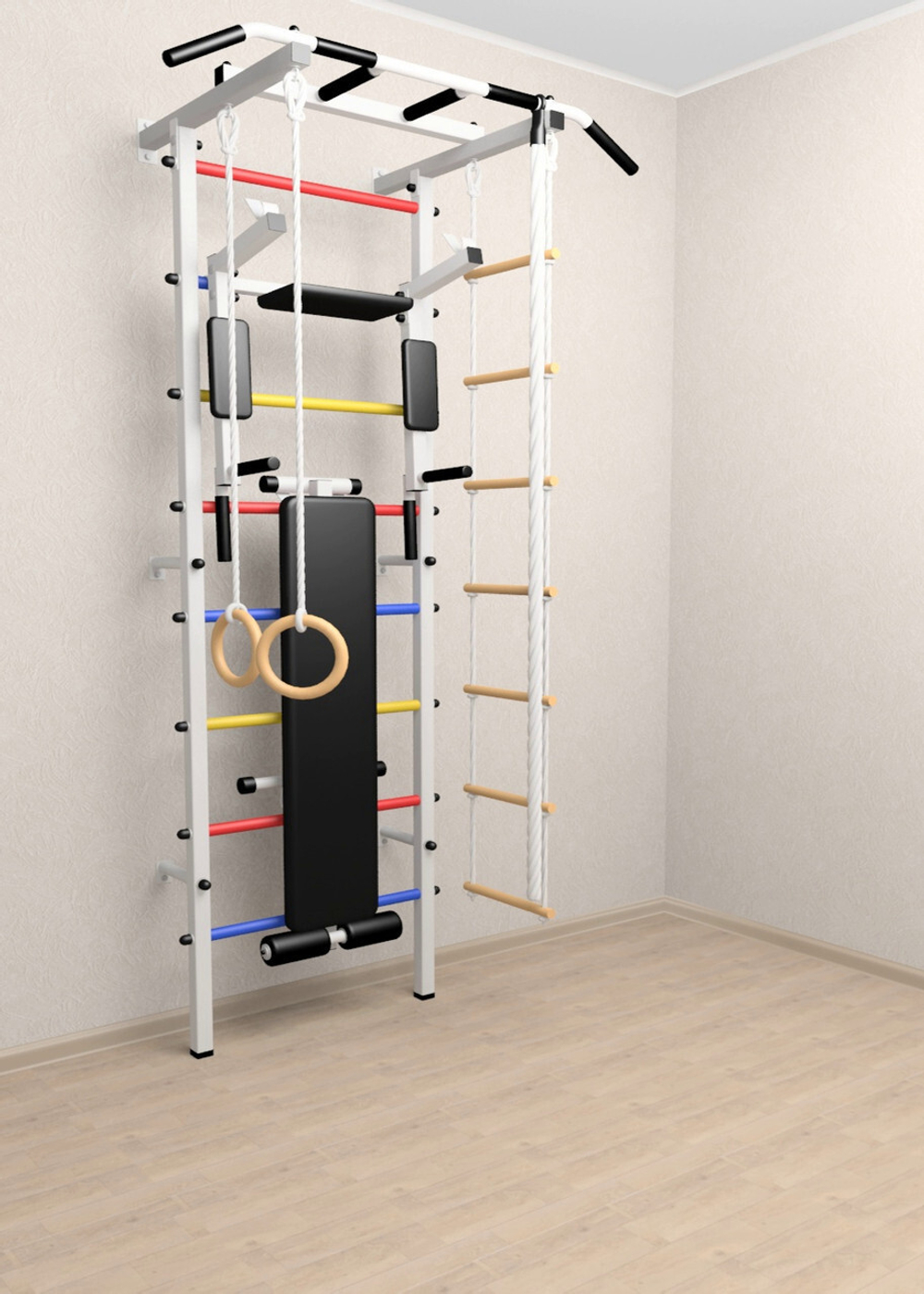 Шведская стенка Sv Pro 805 (Турник Pro/Брусья/стойка/Скамья/Канат/Kольца/Лестница)