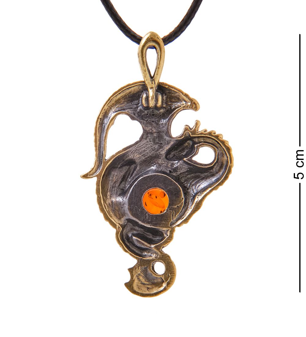 AM-3354 Подвеска «Дракон Хранитель» (латунь, янтарь)