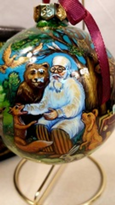 Шар новогодний (круговая роспись Палех) "Айболит" в коробке