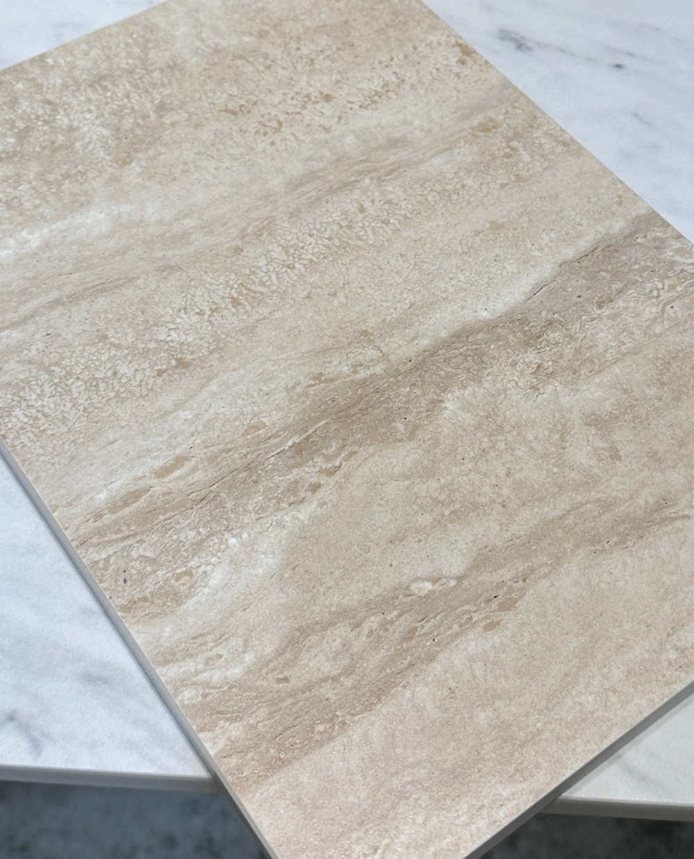 Стол CALVIN 180 MATTE ROME TRAVERTINE SOLID CERAMIC / Серый дуб, ®DISAUR
