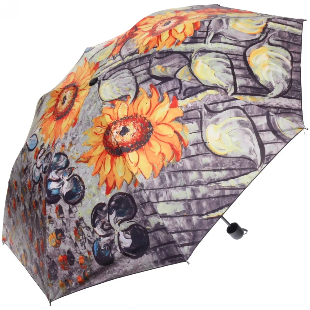 Зонт механический ветроустойчивый, матовая ручка «BESTzontik - muskat», солнечные подсолнухи, длина 25см, d-110см