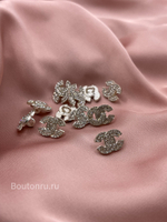 Пуговицы Шан. серебрисое лого в стразах 14 мм
