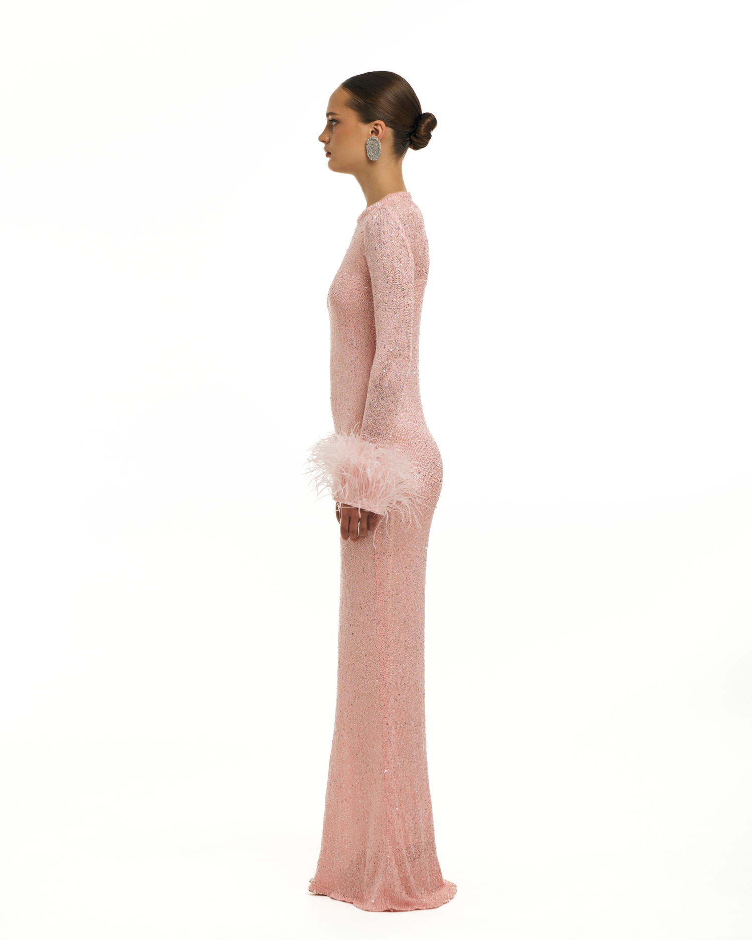 Платье PERSIMMON (Персимон) вязанное с перьями розовый