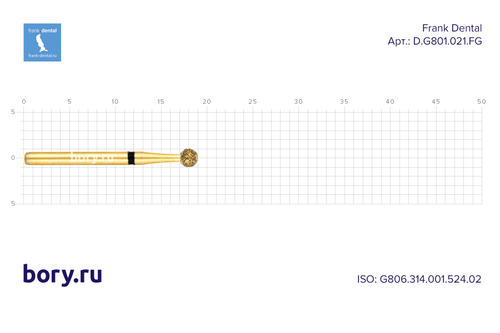 Бор TiN алмазный стандартный Frank Dental типа HP - D.G801.021.FG