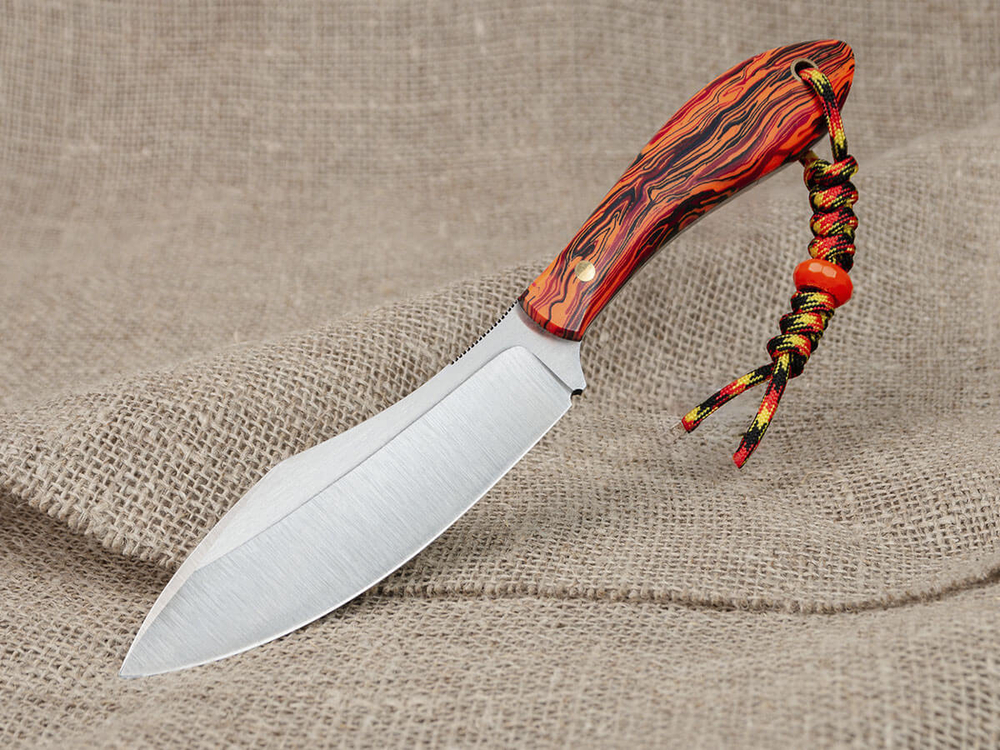 Нож для бушкрафта "Канадец XL", сталь VG-10/Elmax, рукоять микарта (красно-оранжевая)