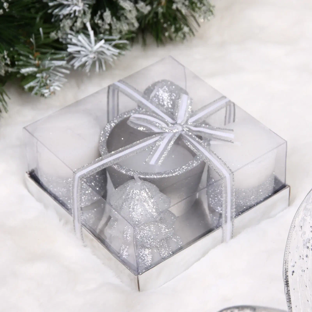 Свечи новогодние «Лесной микс» 11.5*11.5*5см (набор 5шт), Серебро