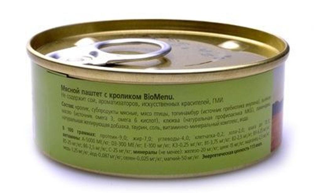 Мясной паштет с Кроликом 95% МЯСО, 100гр. BioMenu ADULT консервы для кошек, ламистер