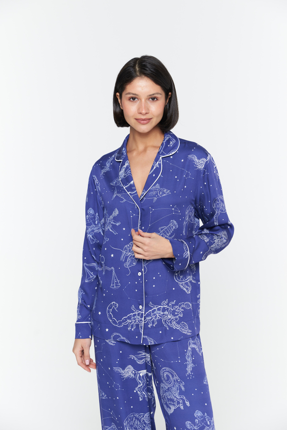 Блуза из вискозного шелка с кантом и зодиаками