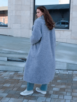 Шуба из шерсти мериноса, стальная, SilverFox