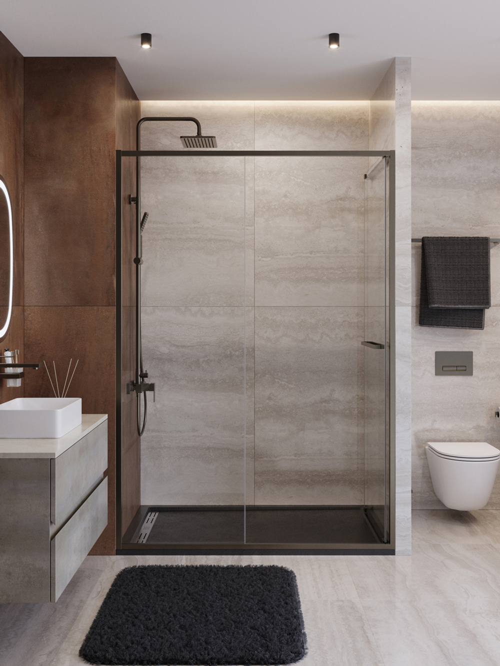 Душевая дверь Cezares LUX-B-FS-11-140-C-GM, 140х195, профиль оружейная сталь, стекло прозрачное