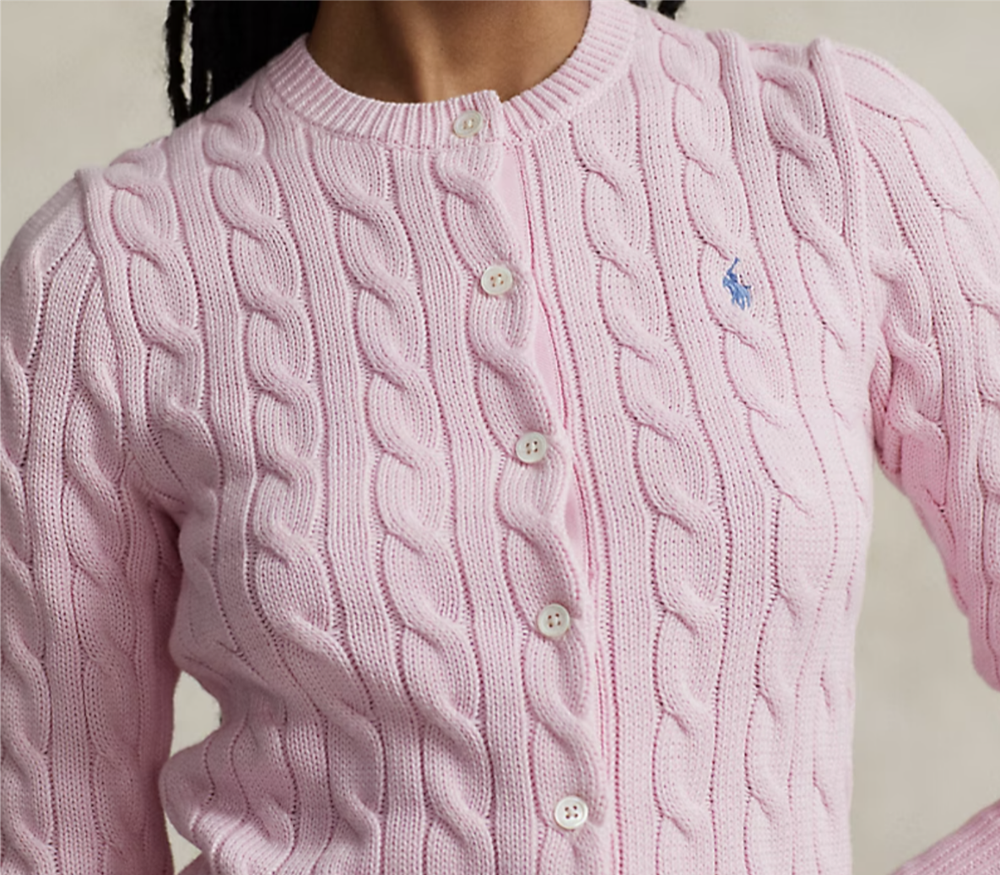 Кардиган из хлопка с круглым вырезом, вязаный косами Polo Ralph Lauren