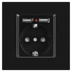 Розетка Intro Accent 6-410-05 с заземлением 2P+E Schuko со шторками 16А-250В + 2хUSB IP20 СУ антрацит | Intro