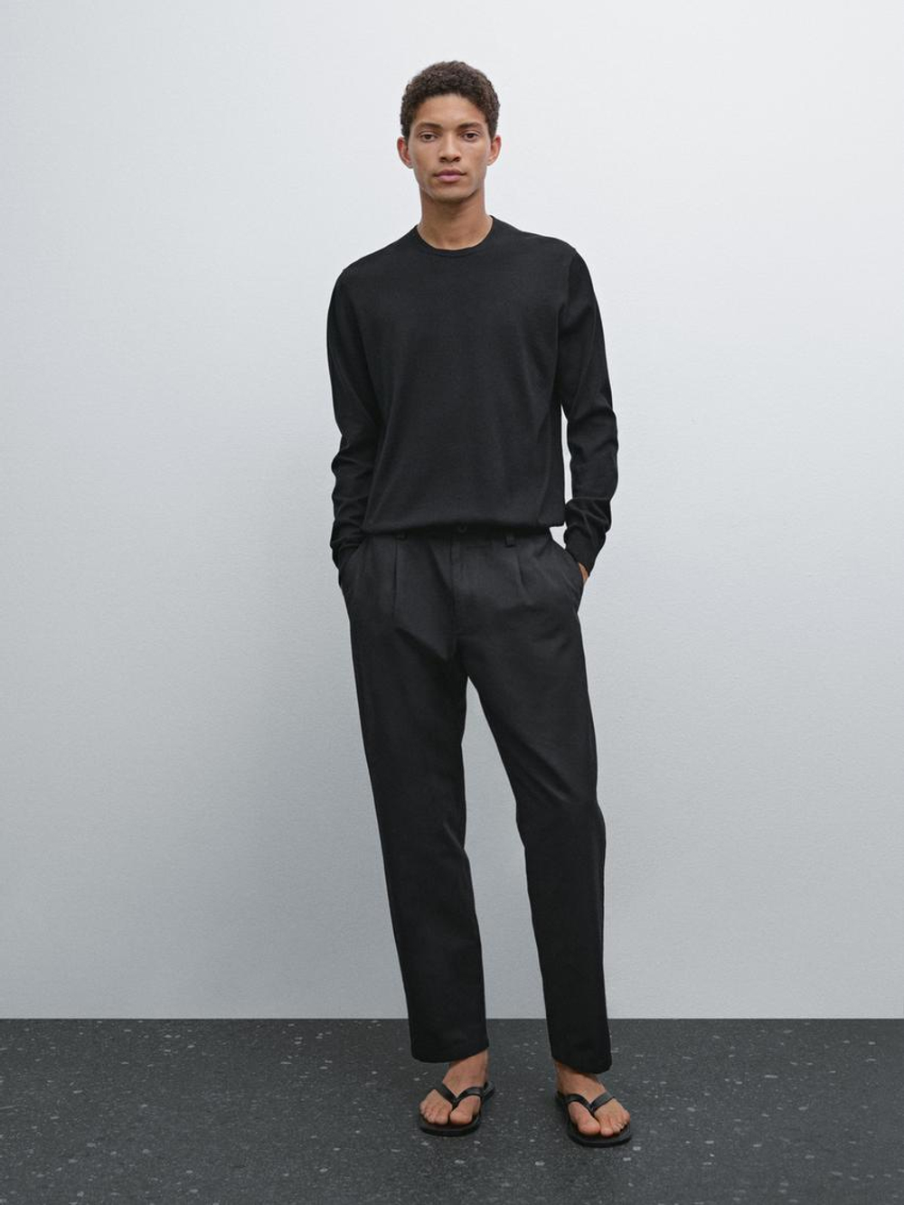 Massimo Dutti Хлопковый свитер с длинными рукавами, черный