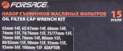 Набор съемников масляных фильтров 3/8'', 15пр.(65х14,68х14,65/67х14,74/76х14,76х30,73х14,75/77х15,93х15,90х15,74/76х15,80х15,82х15,93х36,100х15)в кейс Forsage F-61915