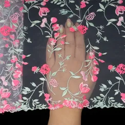 Вышивка на сетке белая/ментол 23 см