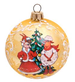 НФШ-1517 Ел.украшение Шар «Козочка и барашек у ёлки» 85 мм