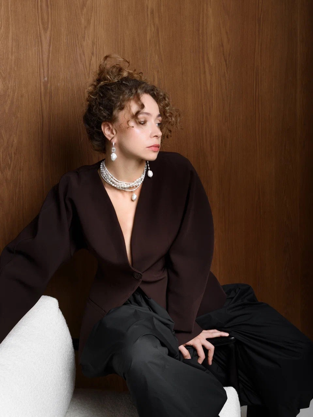 Серьги "Caramel eye pearl" Silver