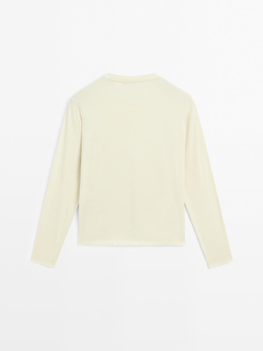 Massimo Dutti Лонгслив из 100% хлопка, светло-зеленый