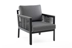 "Сан Ремо" кресло плетеное из роупа садовое, каркас алюминий темно-серый, роуп серый, ткань серая