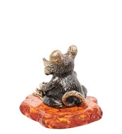 Народные промыслы AM-1605 Фигурка «Мышонок Луи с сыром» (латунь, янтарь)