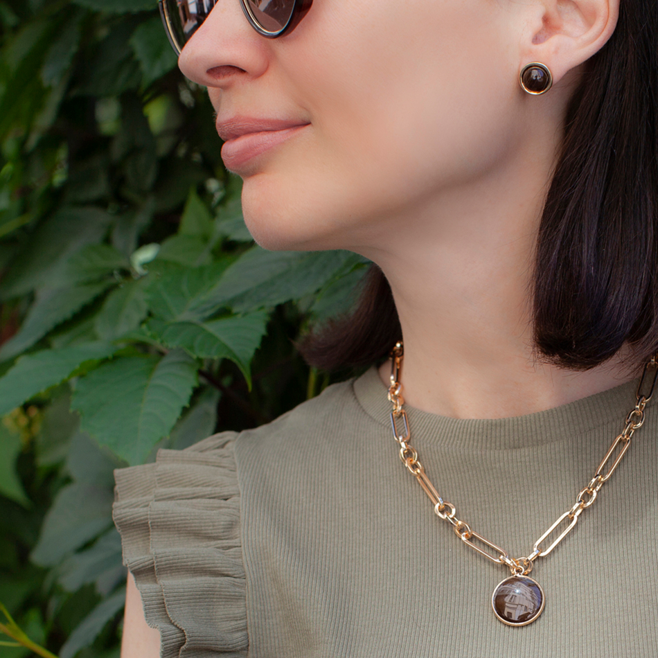 Серьги пусеты Fiore Luna COFFE AGATE LE1107 BR/G