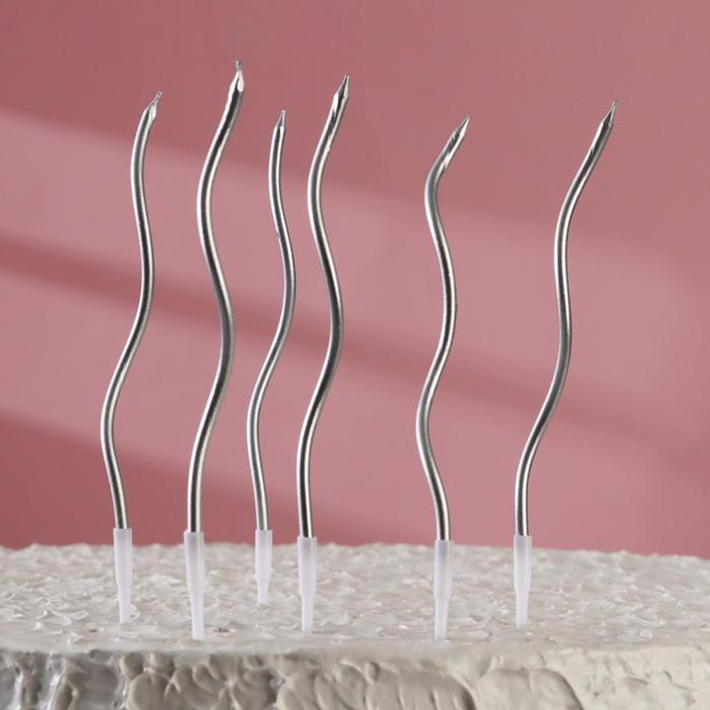 Свечи "Серпантин" 6 шт, 15 см, серебристые