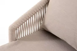 "Верона" диван 3-местный плетеный из роупа, каркас алюминий белый муар, роуп бежевый круглый, ткань бежевая 052