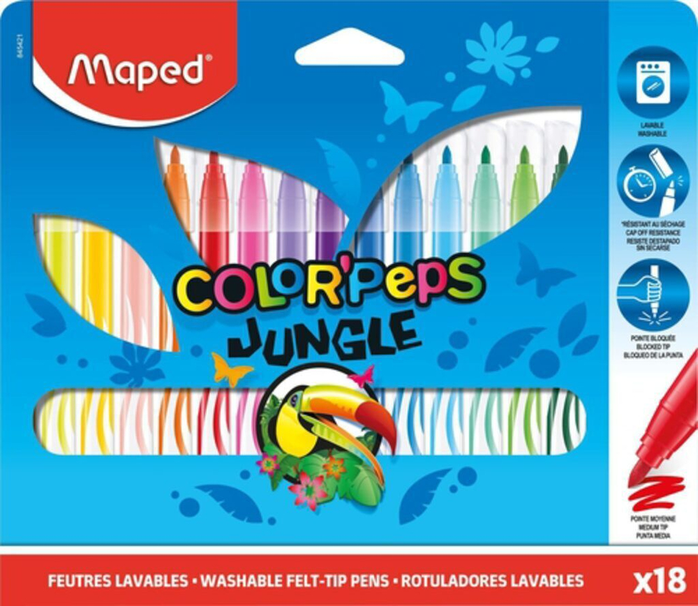Фломастеры  18цв "Maped. Jungle", смываемые