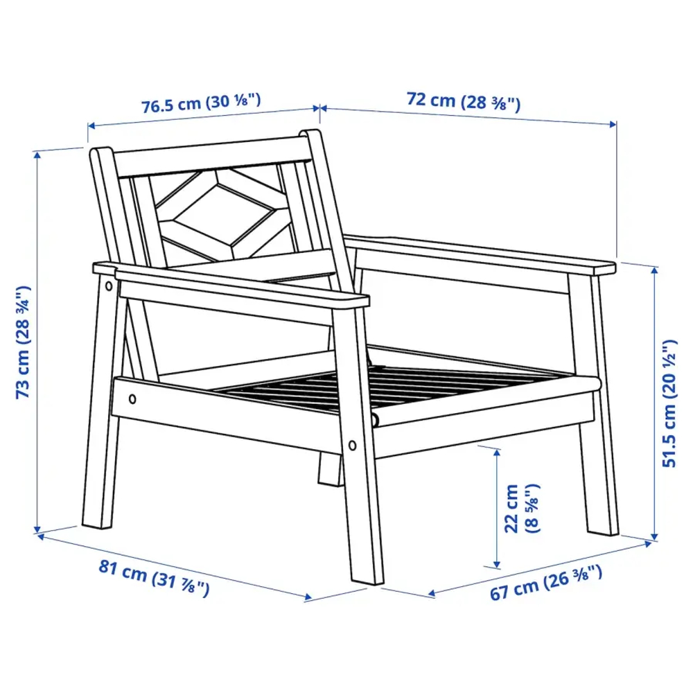 Садовое кресло - BONDHOLMEN IKEA/  БОНДХОЛЬМЕН ИКЕА,  73х77 см, белый