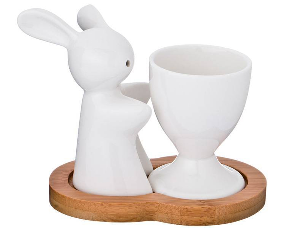 Подставка для яйца и солонка "Кролик" на бамбуковой подставке