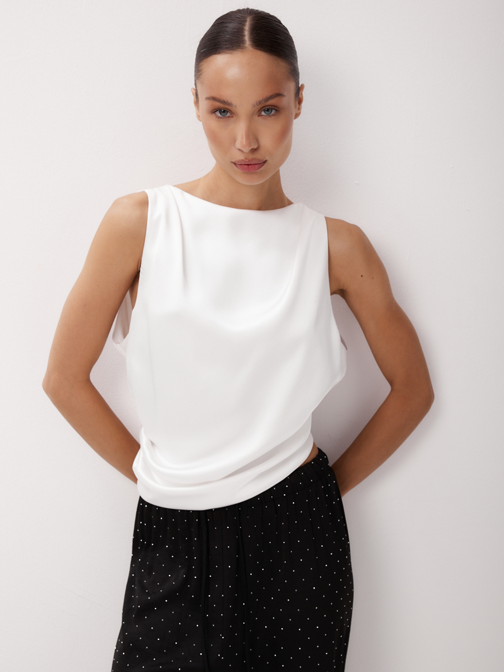 Топ блуза вечерний атласный с открытой спиной