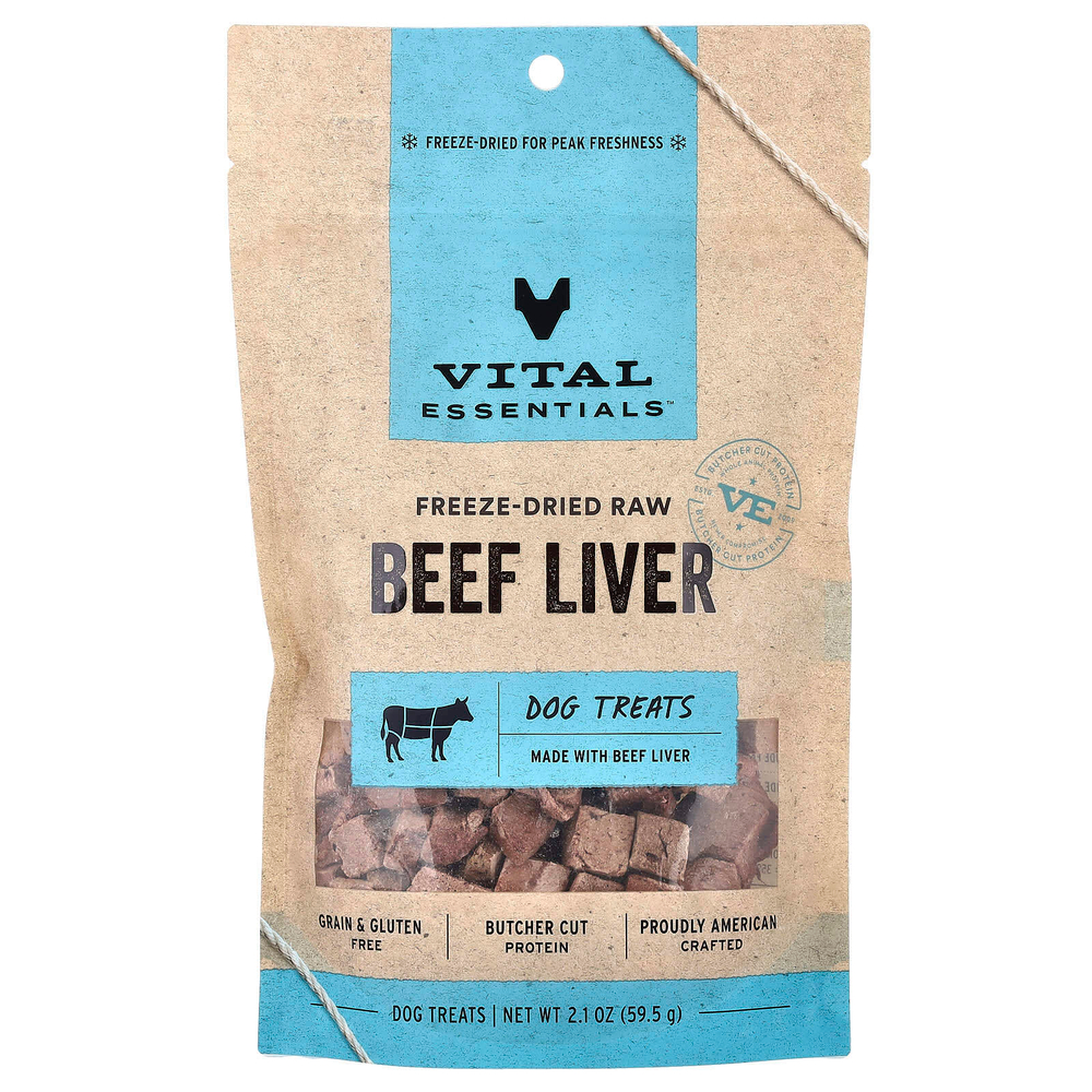 Vital Essentials, сублимированные лакомства для собак, со вкусом говяжьей печени, 59,5 г (2,1 унции)