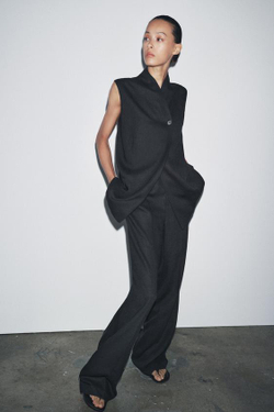 ZARA БРЮКИ ИЗ СМЕСОВОГО ЛЬНА С ПРЯЖКОЙ — ZW COLLECTION, ЧЕРНЫЙ