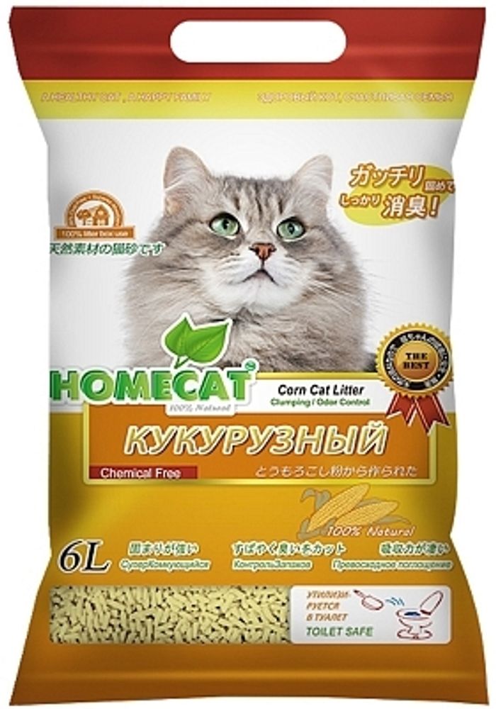 Комкующийся наполнитель HOMECAT «Эколайн» для кошачьих туалетов кукурузный 6 л