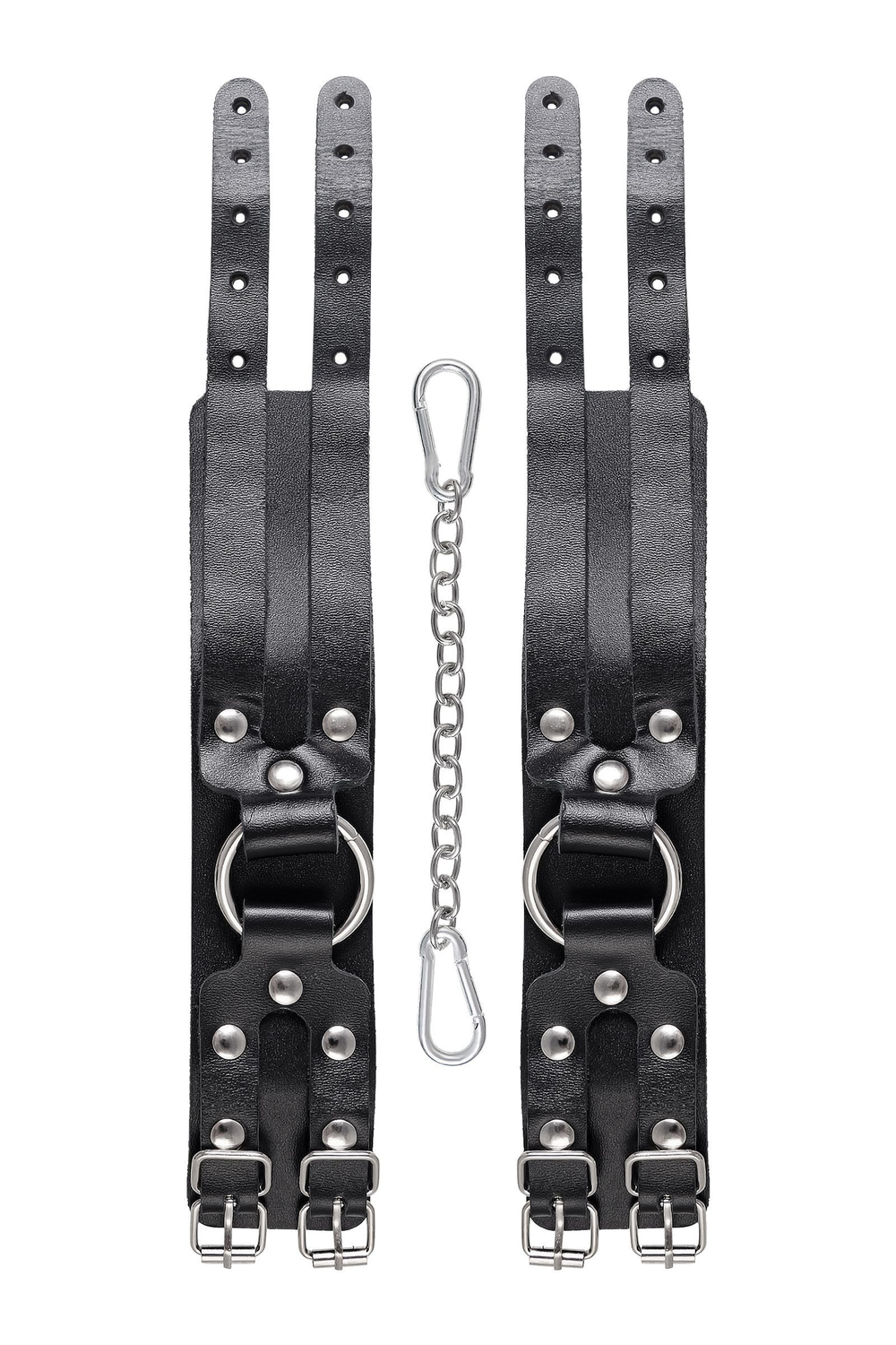 Черные кожаные оковы с двумя ремешками (Цвет: черный)