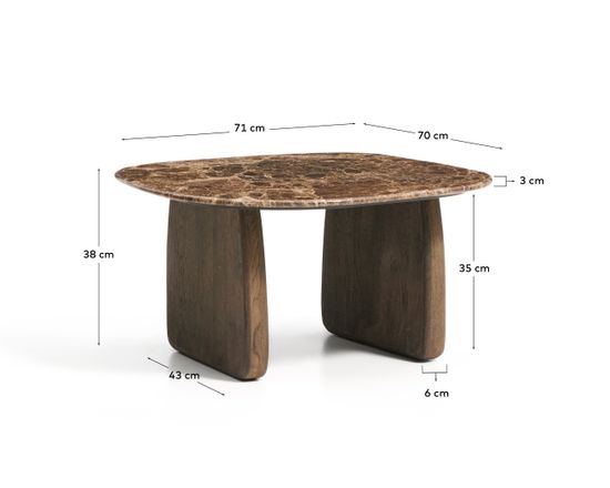 Приставной столик Pirita из коричневого мрамора с ножками из дуба с темной отделкой, 71 x 70 см