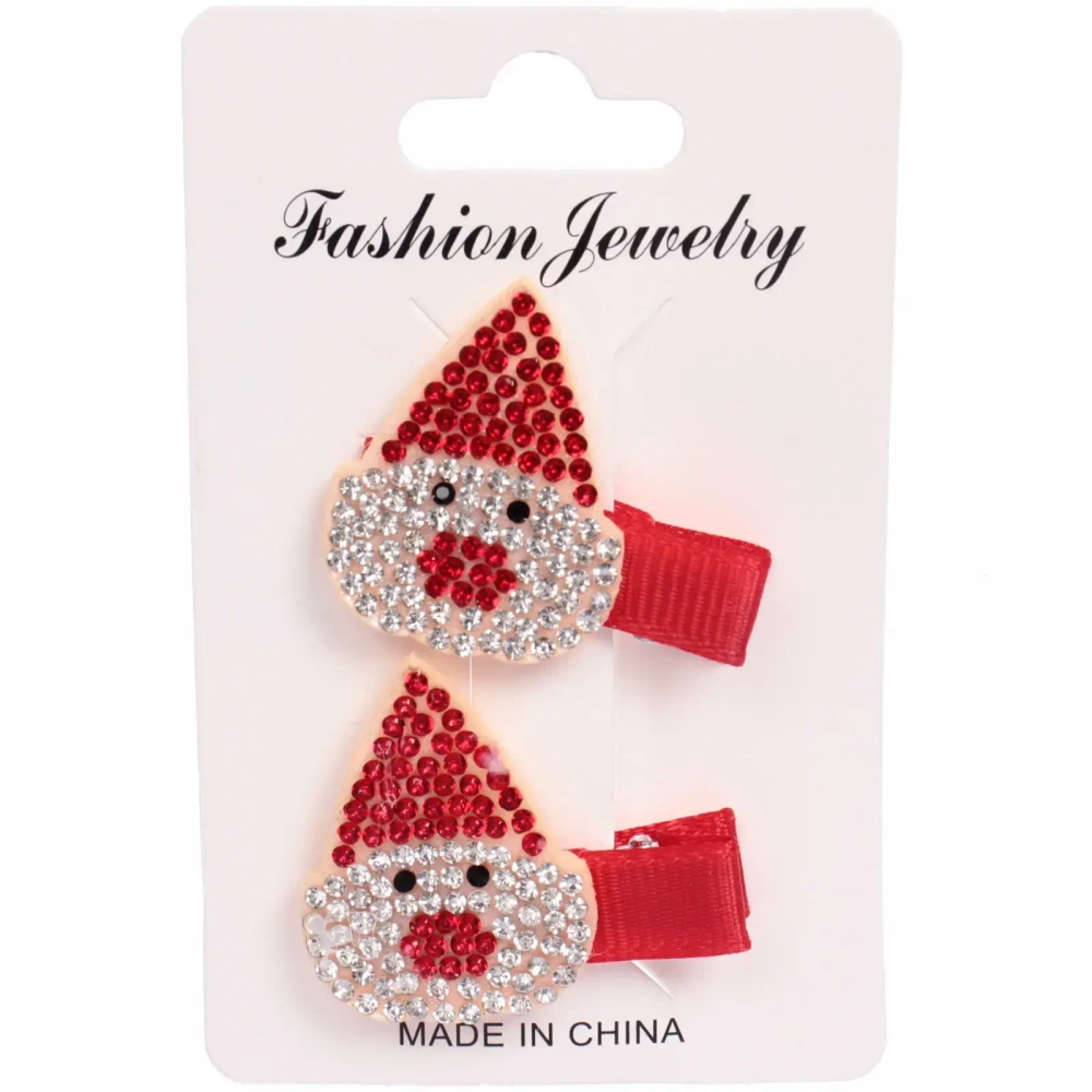 Зажимы для волос 2шт детские «Winter dreams- Весёлый Дед Мороз» 3 см