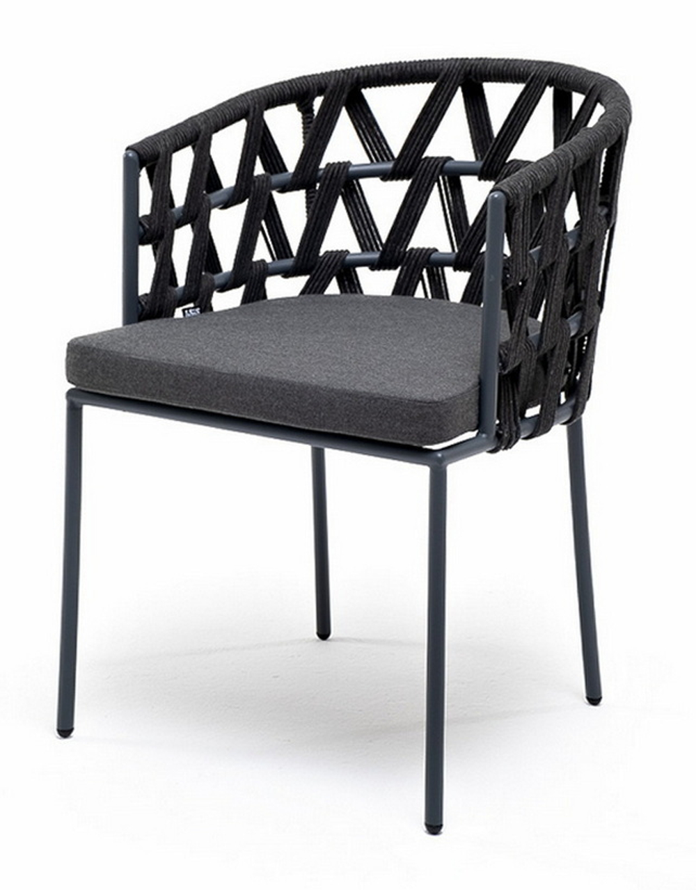 "Диего" стул плетеный из роупа, каркас из стали коричневый (RAL8016) муар, роуп коричневый круглый, ткань темно-серая 027