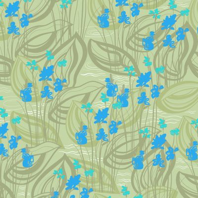 Цветы у воды (голубой и хаки)