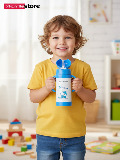 Термос для детей 350 мл. Kamille KM-2085 с трубочкой и ручками