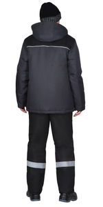 Куртка СИРИУС-МАСТЕР-М зимняя, тёмно-серая с чёрным и СВ кантом, с флисовым воротником и капюшоном