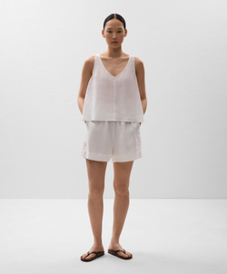 Oysho Топ из 100% льна с V-образным вырезом, белый