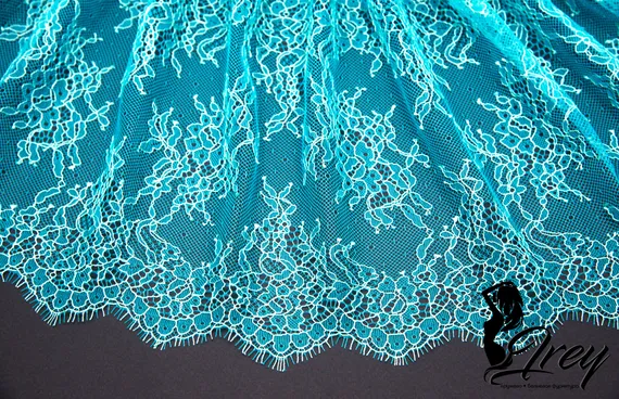 01-11 Кружево шантильи 23 см, бирюза/ментол