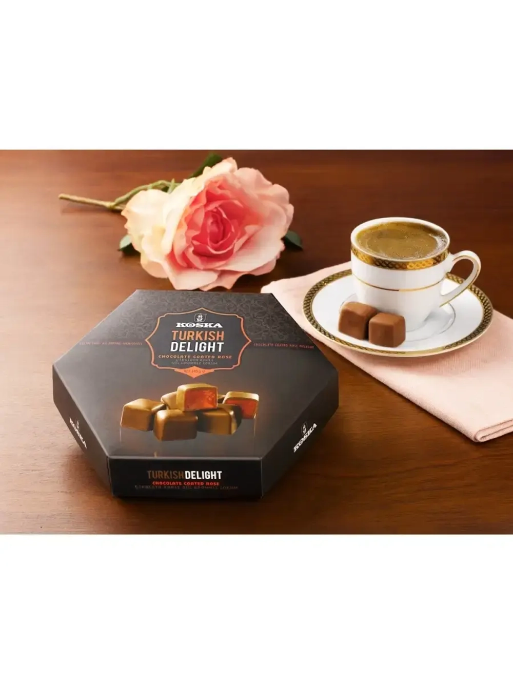 Рахат-лукум KOSKA с ароматом розы в молочном шоколаде