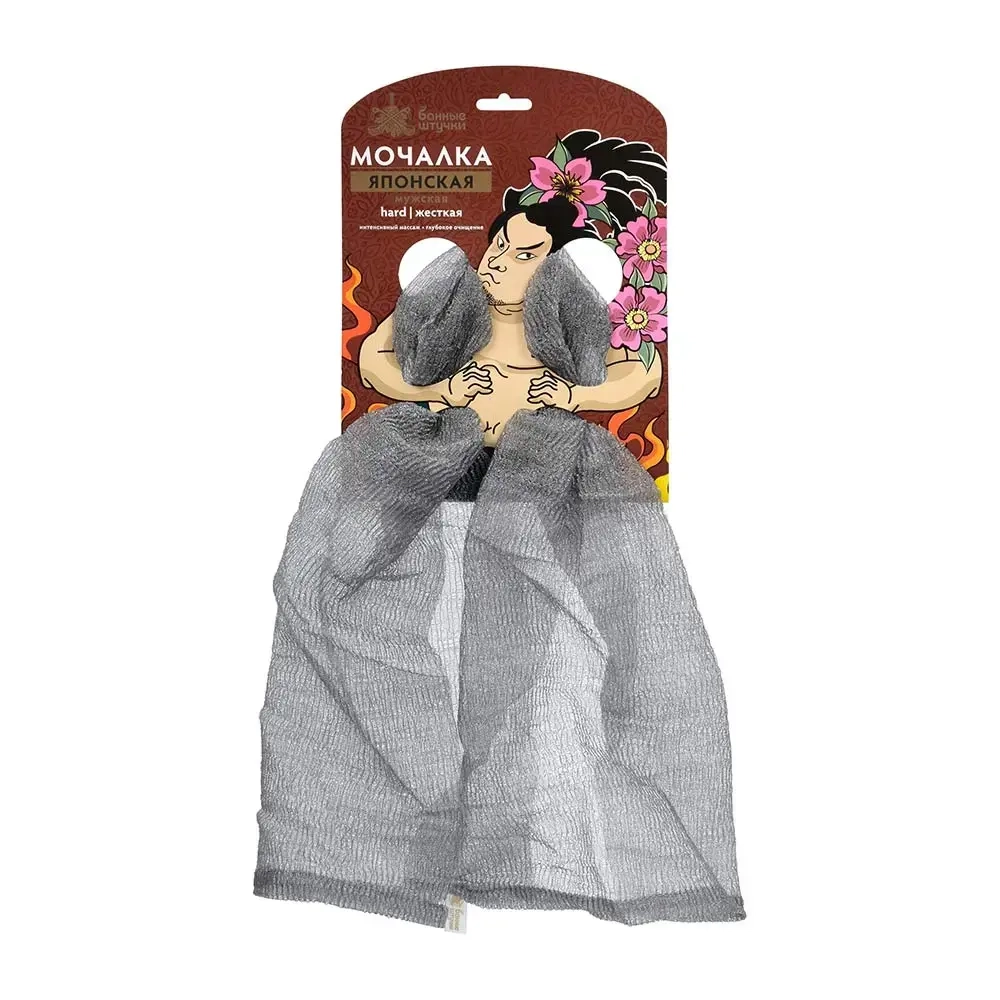 Мочалка-полотенце «Японская» мужская, 28х87 см, hard,серая, для бани и сауны «Банные штучки»/ 20