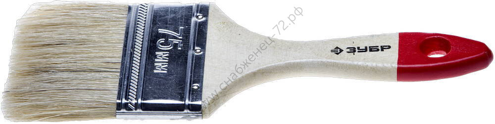 ЗУБР УНИВЕРСАЛ 75 мм, 3'' светлая натуральная щетина, деревянная ручка, Плоская кисть, СТАНДАРТ (4-01001-075)