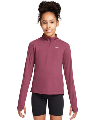 Футболка для мальчика теннисная Nike Girls Dri-FIT Long-Sleeve 1/4-Zip - sweet beet/white
