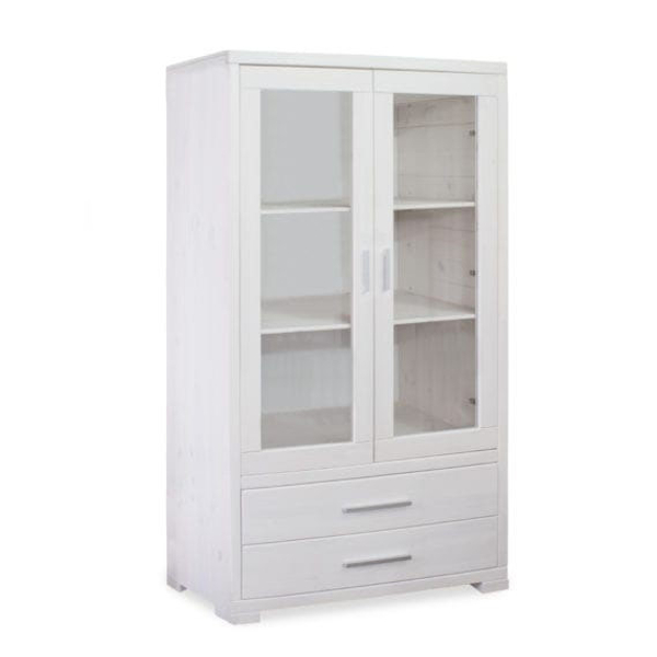Шкаф витрина 100х43х165, Мэдисон, стеклянная для посуды книг, в гостиную, столовую, буфет стеклянный, деревянная, белый, Dipriz